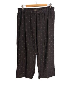 Cut Loose Women 100% Linen Wide Leg Crop Pants Black Polka Dot XL Lagenlook